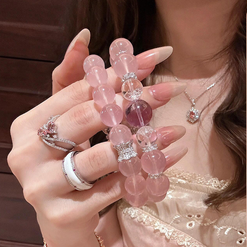 Transparent Light Pink Beaded Bracelets