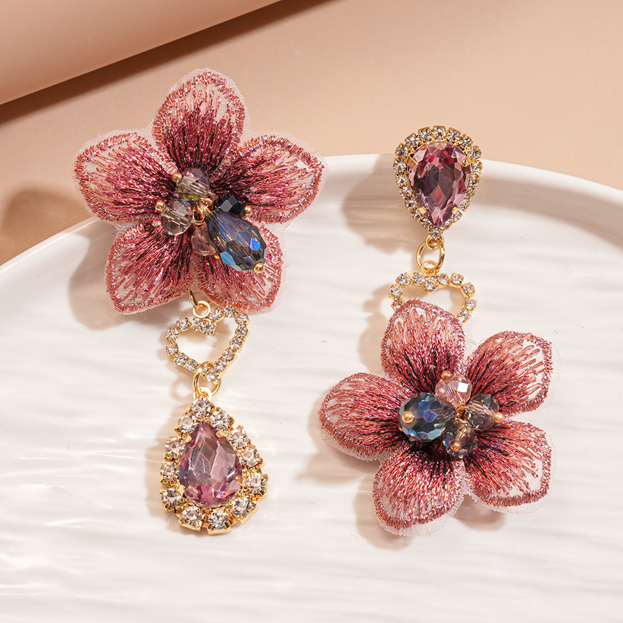 Asymmetrical Drop Cloth Floral Vintage Earrings - Unique Boho Design