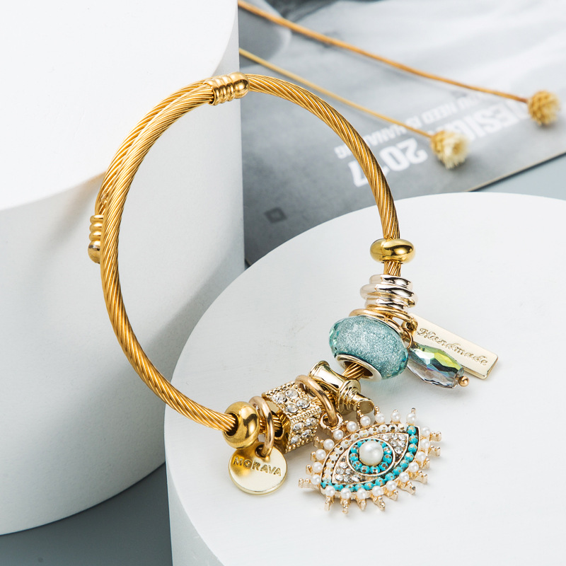 Evil Eye Charm Adjustable Gold Plated Bracelet