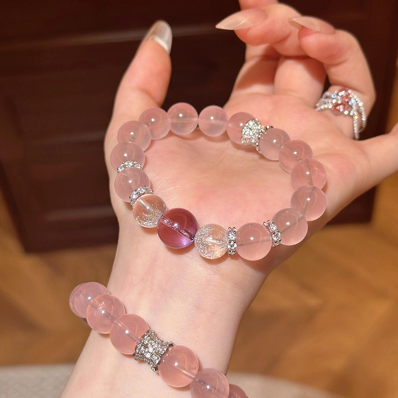 Chic Women’s Rose Quartz Beaded Bracelet