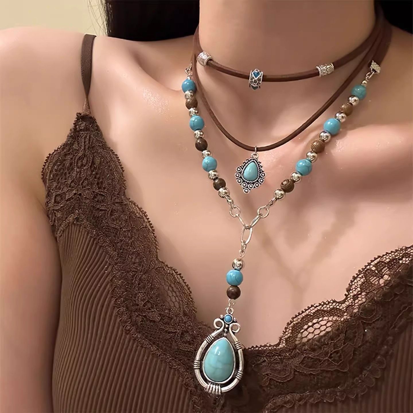 Bohemian-style turquoise pendant necklaces