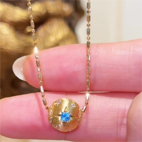 Dainty Gold Chain Necklace with Colorful Crystal Star Medallion
