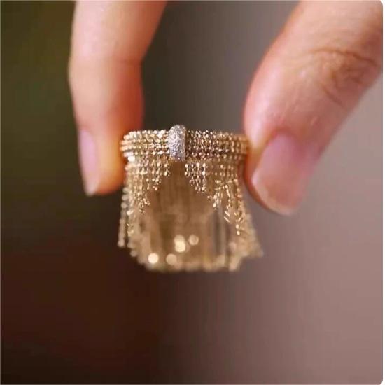 Unique Diamond - Studded Gold Fringe Ring
