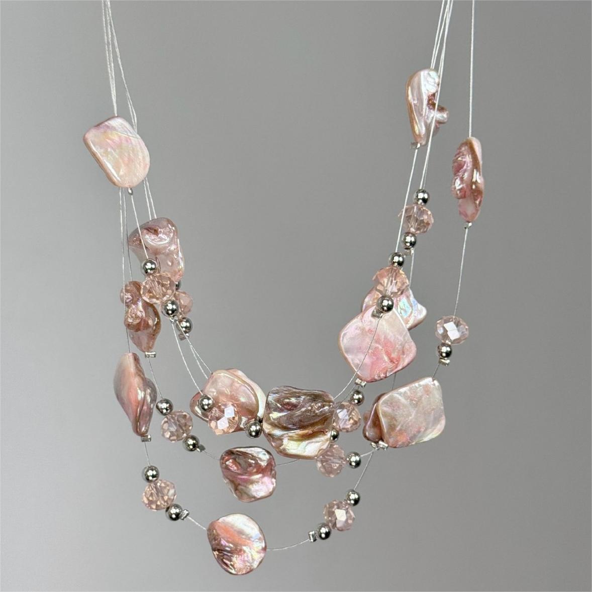 Handmade Pink Shell and Crystal Statement Necklace