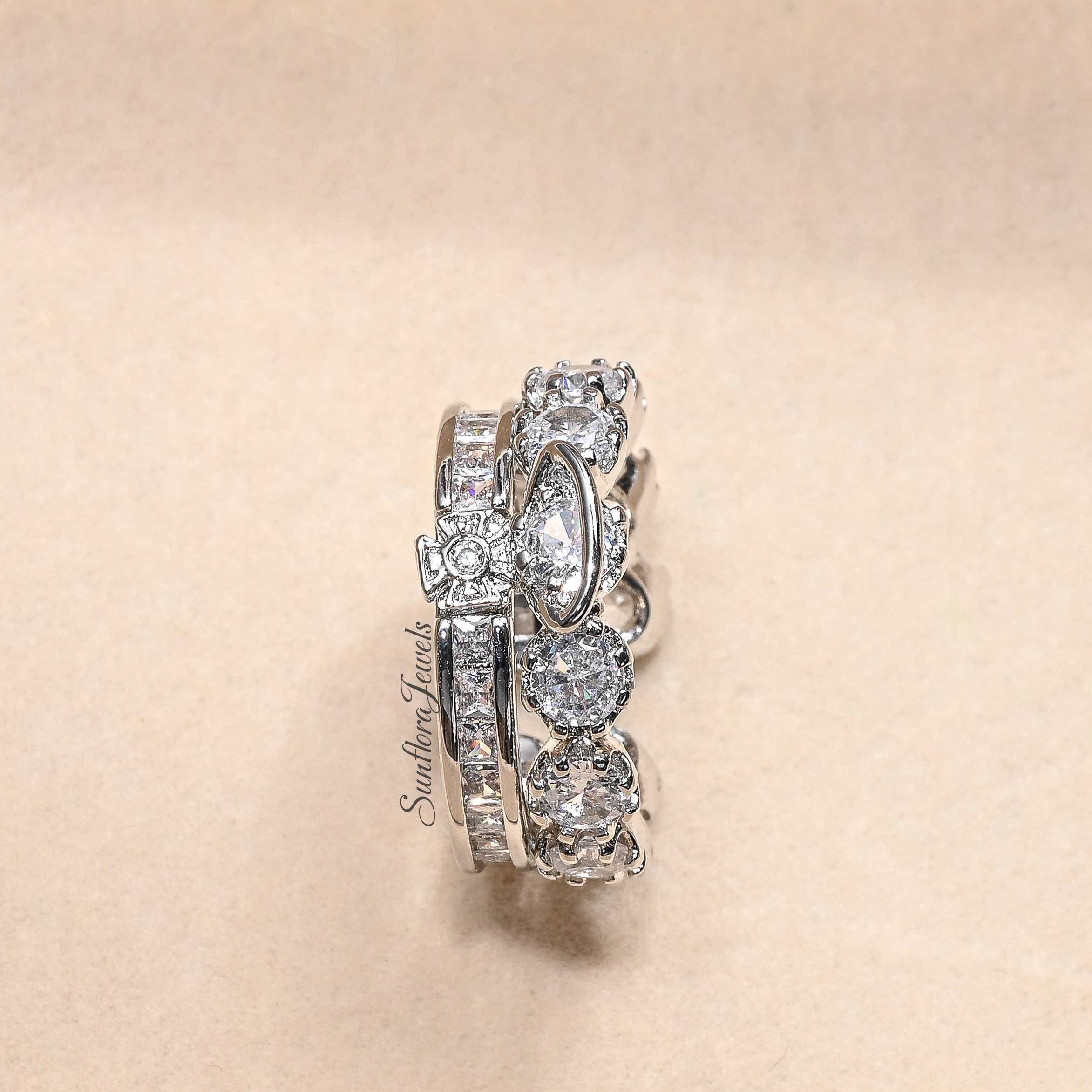 Glamorous Zircon-Embellished Stacking Ring Set