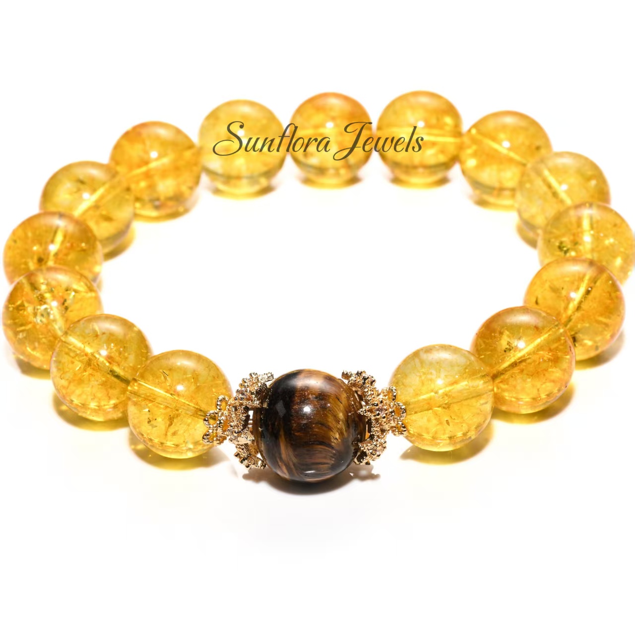 Shimmering Citrine Stacking Bracelets with Tiger Eye Details