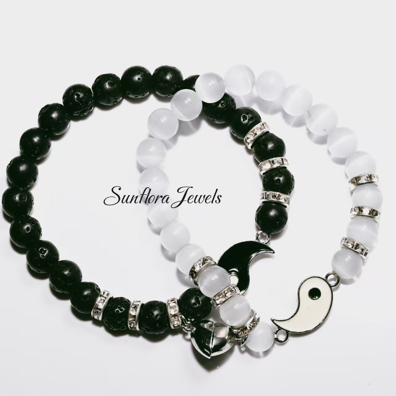 Unique Yin Yang Design Bracelet with Black and White Marbled beads