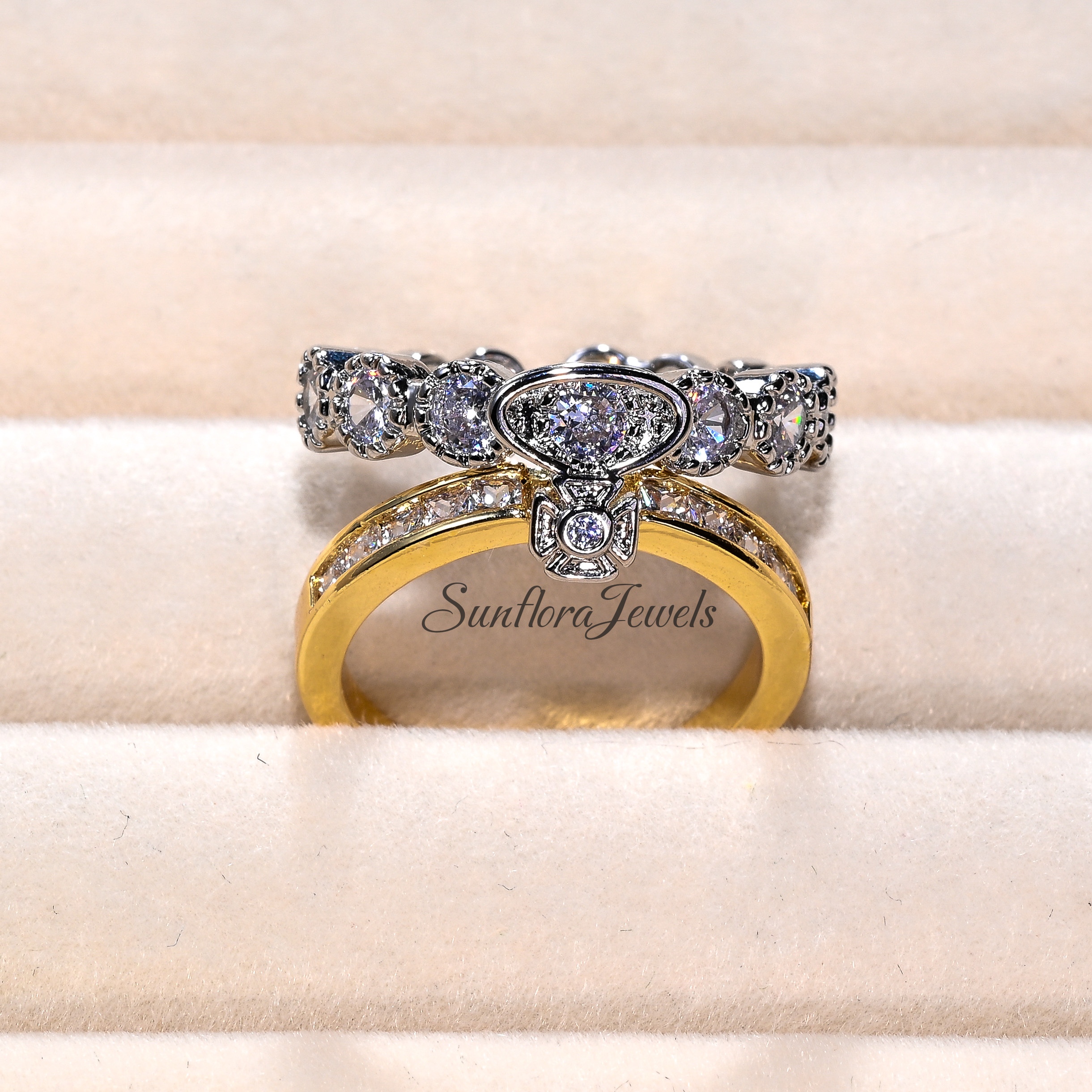 Two-Tone Saturn Stackable Ring Set | Gold & Silver Geometric 