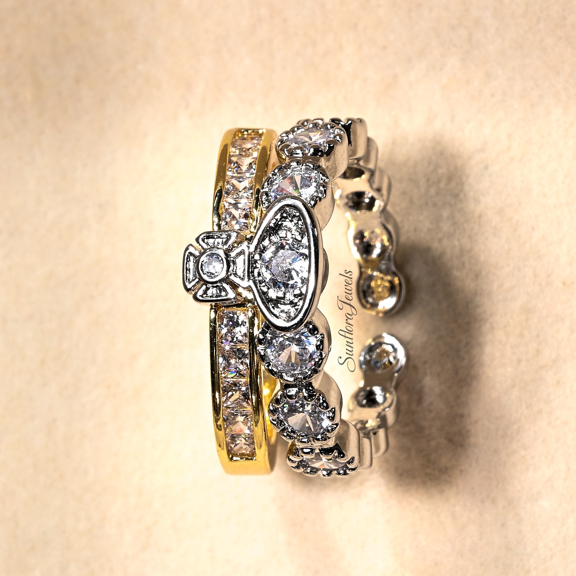 Gold and Silver Celestial Ring Set | Stacking Saturn Rings