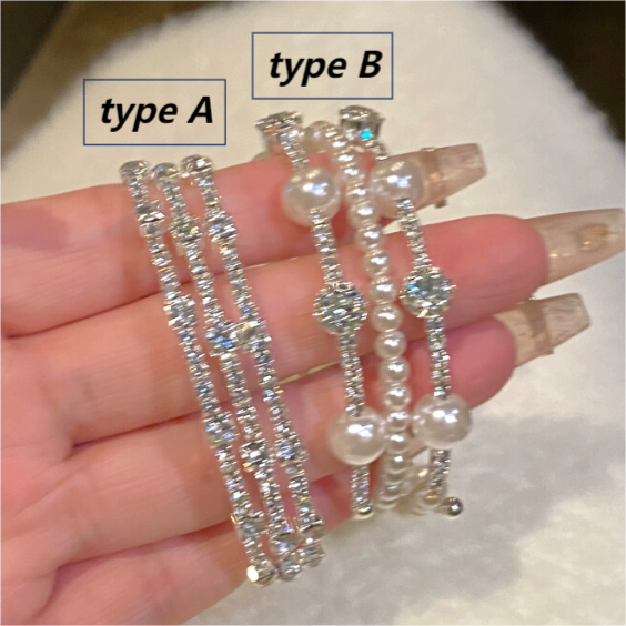 Elegant Pearl Strand Bracelet with Diamond Accents