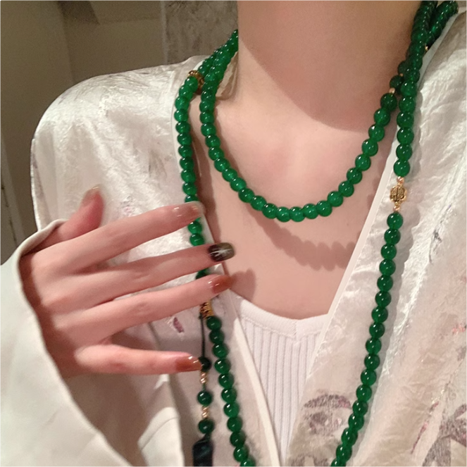 Vibrant Green Beaded Long Necklace for Elegant Style