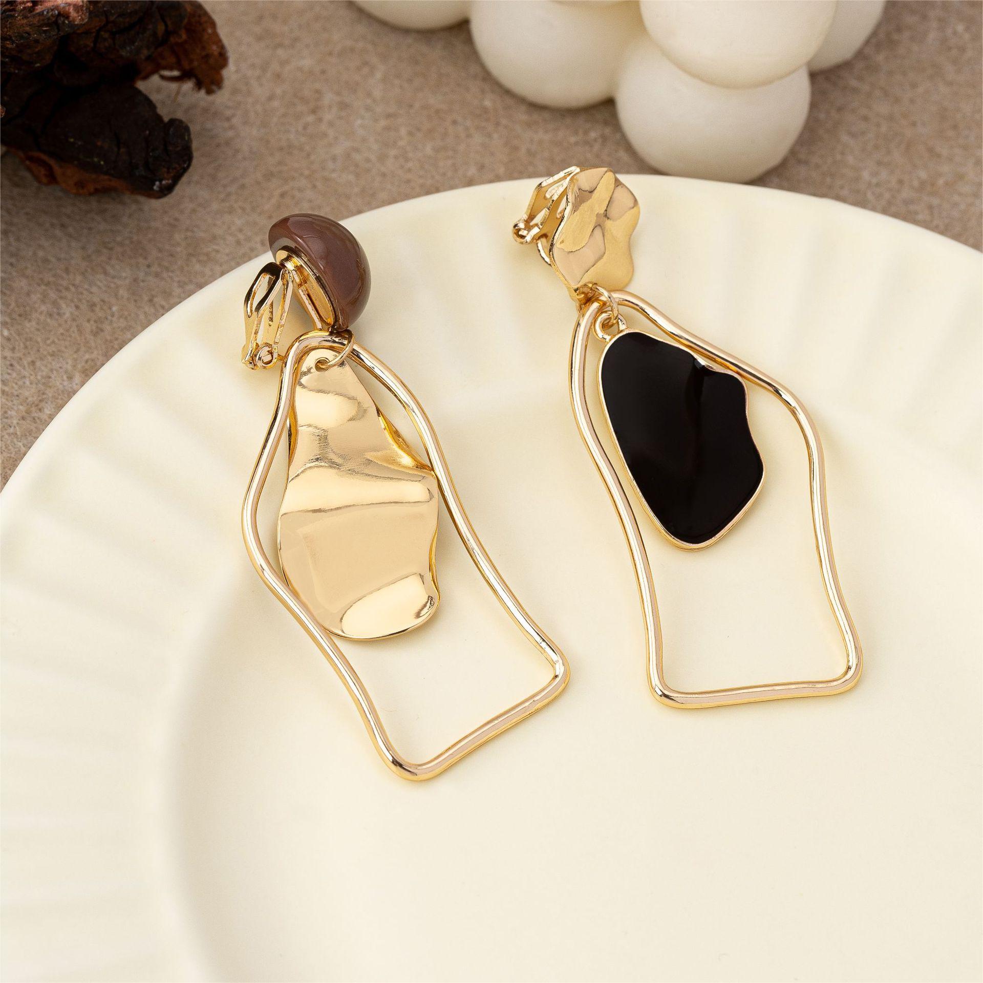Chic Irregular Gold Frame Drop Earrings with Colored Details