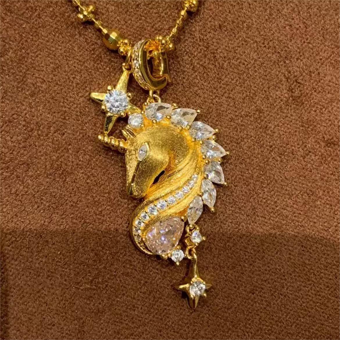 Gold Unicorn Necklace with Crystal Star and Teardrop Pendant