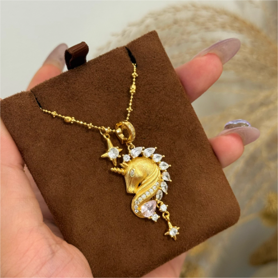 Elegant Unicorn Pendant Necklace with Star and Zircon Accents