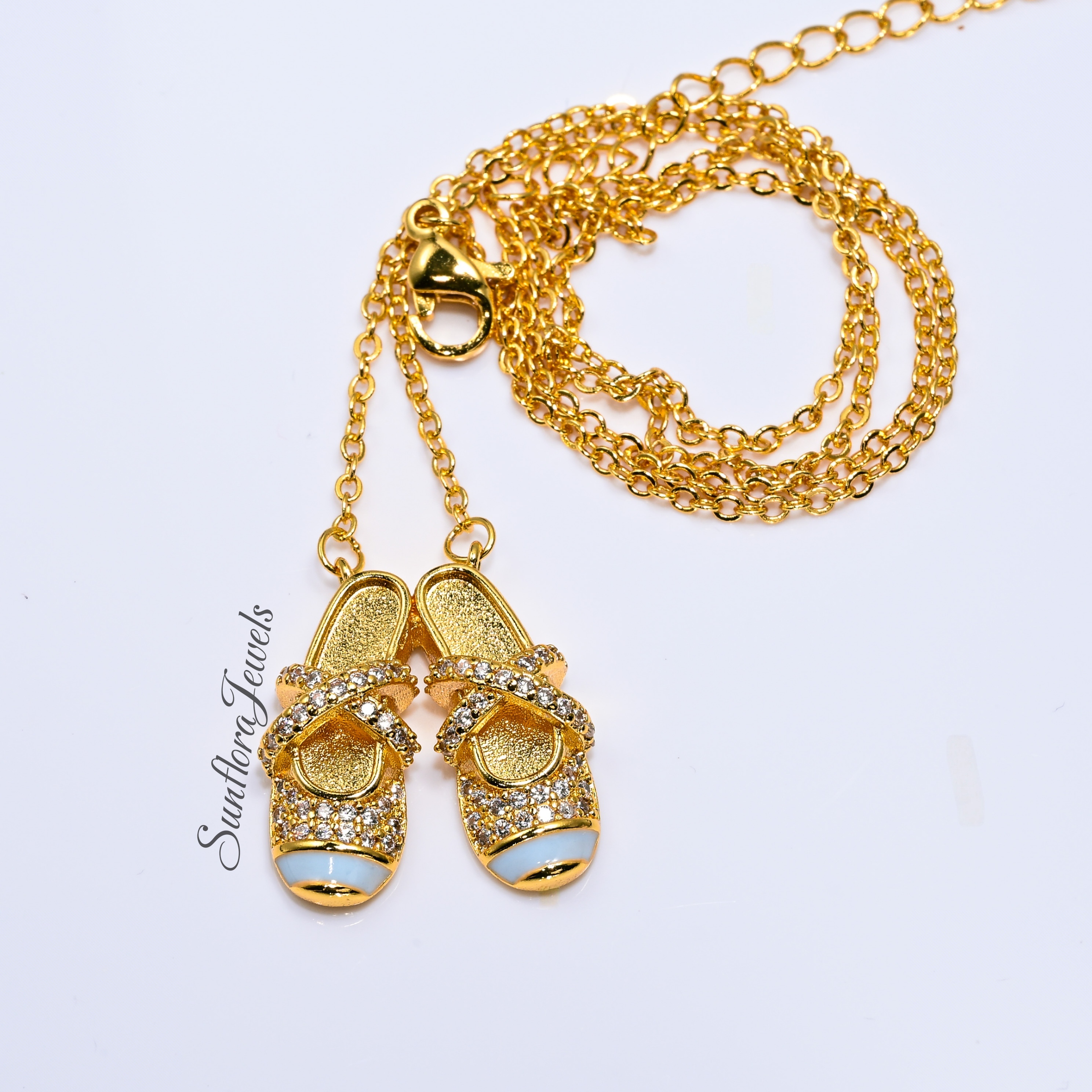Dainty Enamel Blue Shoes Charm Necklace for Women