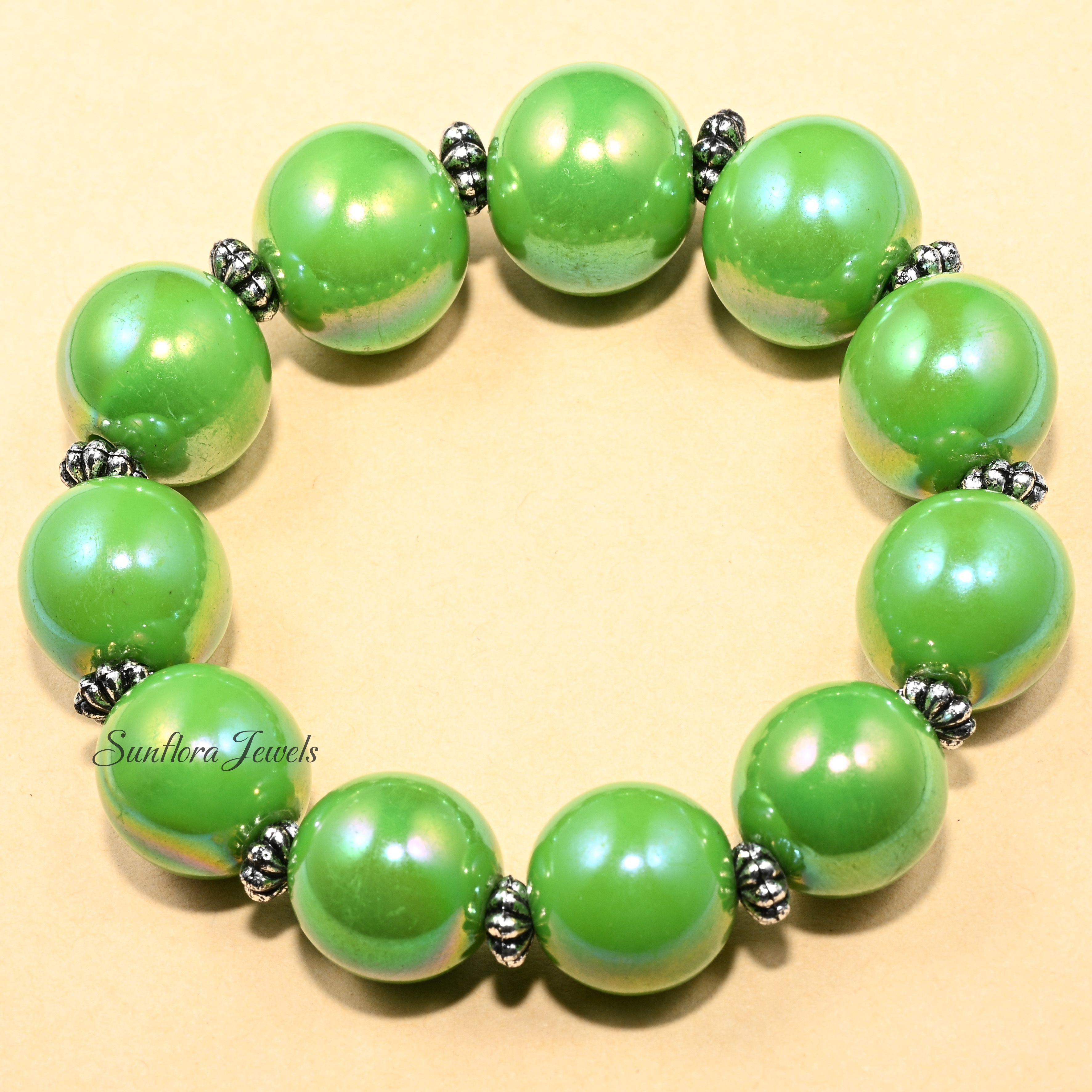 Fresh Green Pearlized Bead Stretch Bracelet