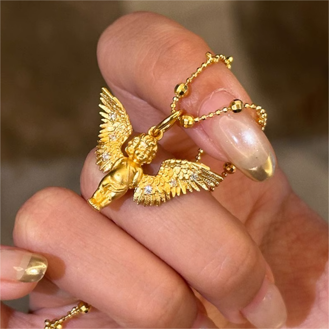 Vintage Style Gold Filled Cupid Necklace