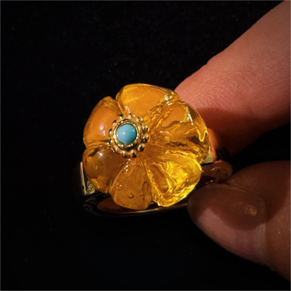 Autumn Handcrafted Pumpkin Amber Ring with Delicate Design