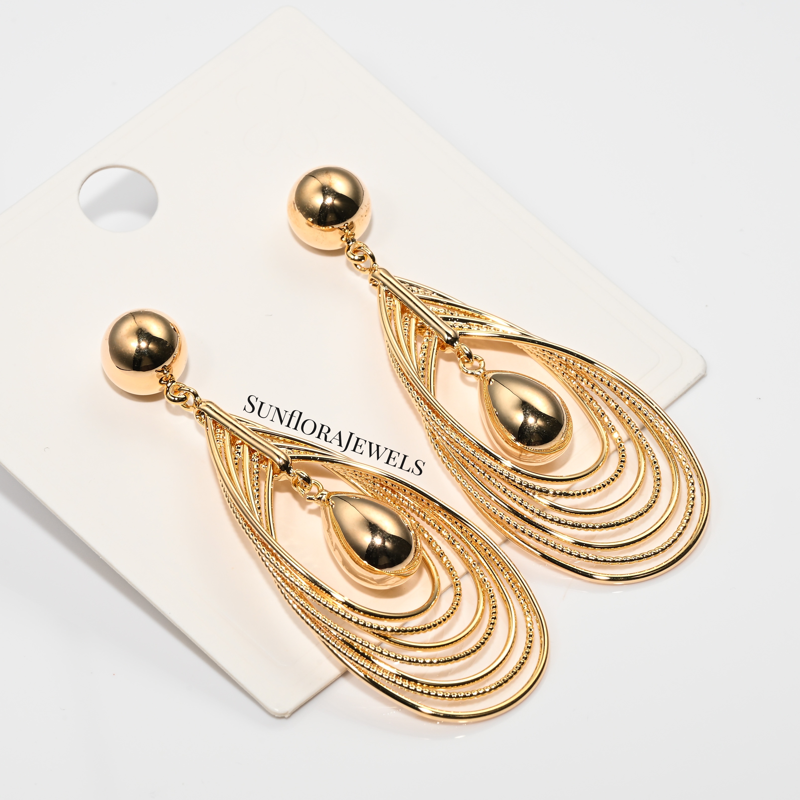 Glamorous Gold Multi - Layer Teardrop Earrings