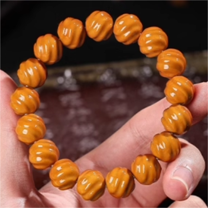 Handmade Bracelet with Natural Weathered Bodhi Root Pumpkin Beads