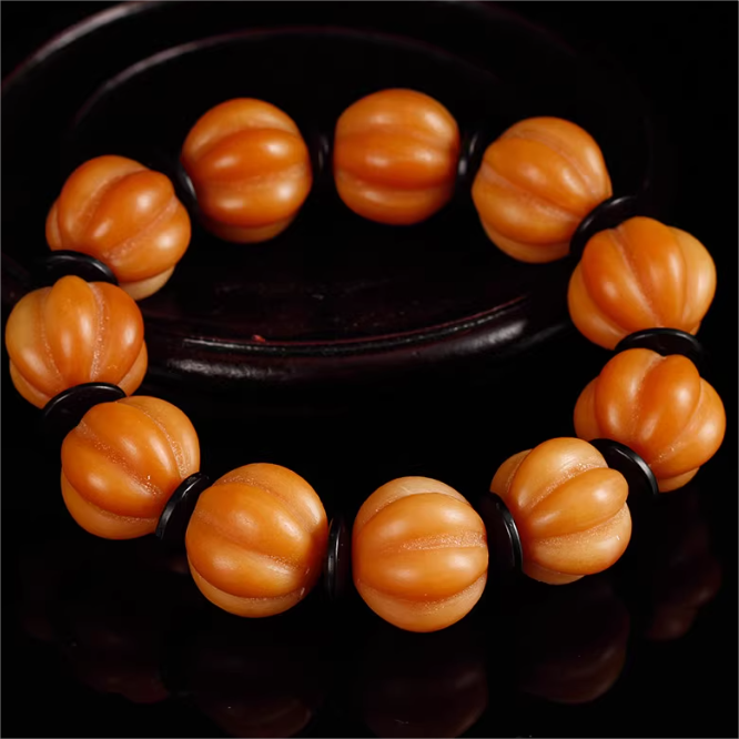 Exquisite Natural Weathered Bodhi Root Pumpkin Bead Bracelet for Women