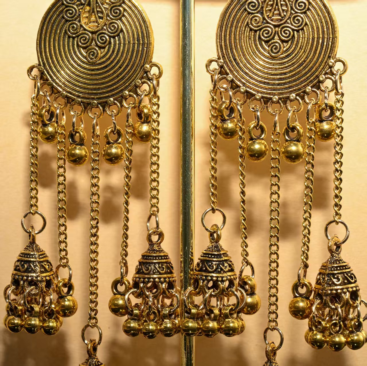 Vintage Disc Multi-Bell Tassel Earrings - Gold-Tone Bohemian Design
