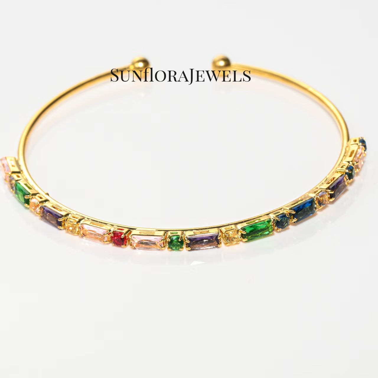 Dainty Multicolored Stone Gold Plated Bracelet Set