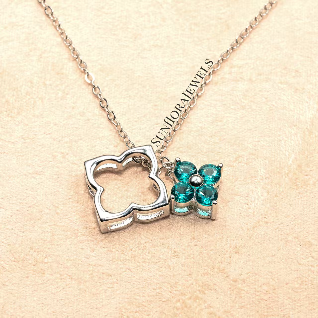 Turquoise Clover Necklace-Sterling Silver Four Leaf Clover Pendant Necklace