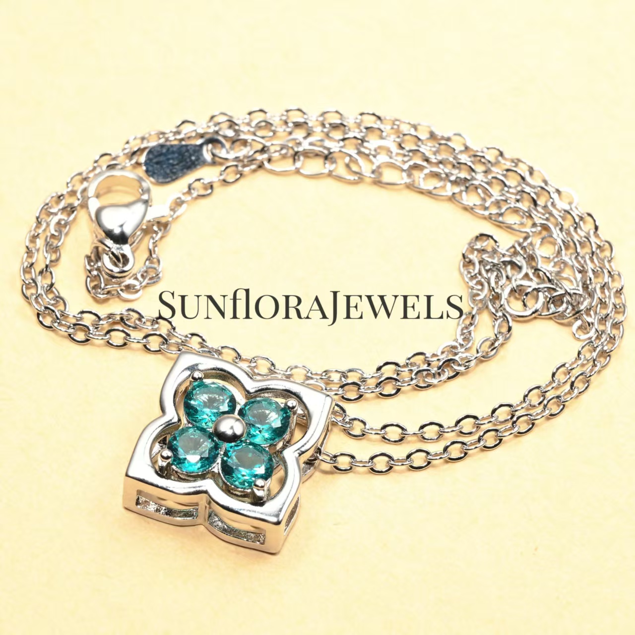 Everyday Wear Turquoise Clover Pendant Necklace-Sterling Silver Delicate Jewelry