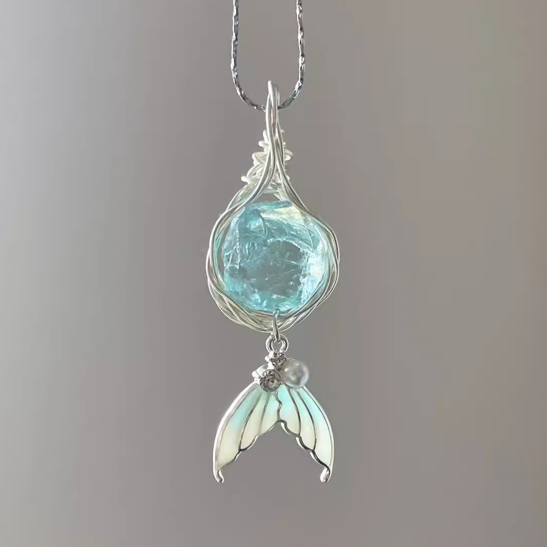 Oceanic Mermaid Tear & Tail Pendant Necklace for Women