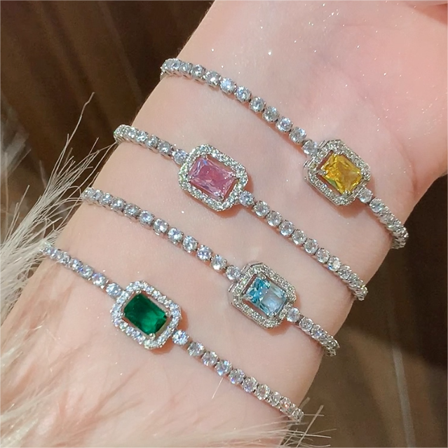 High-End Fancy Colored Gem (Pink/Green/Blue) Bracelet with Diamond Inlays-Designer Statement Piece