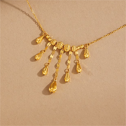 Golden Tassel Drop Necklace-Elegant Dangle Design Jewelry