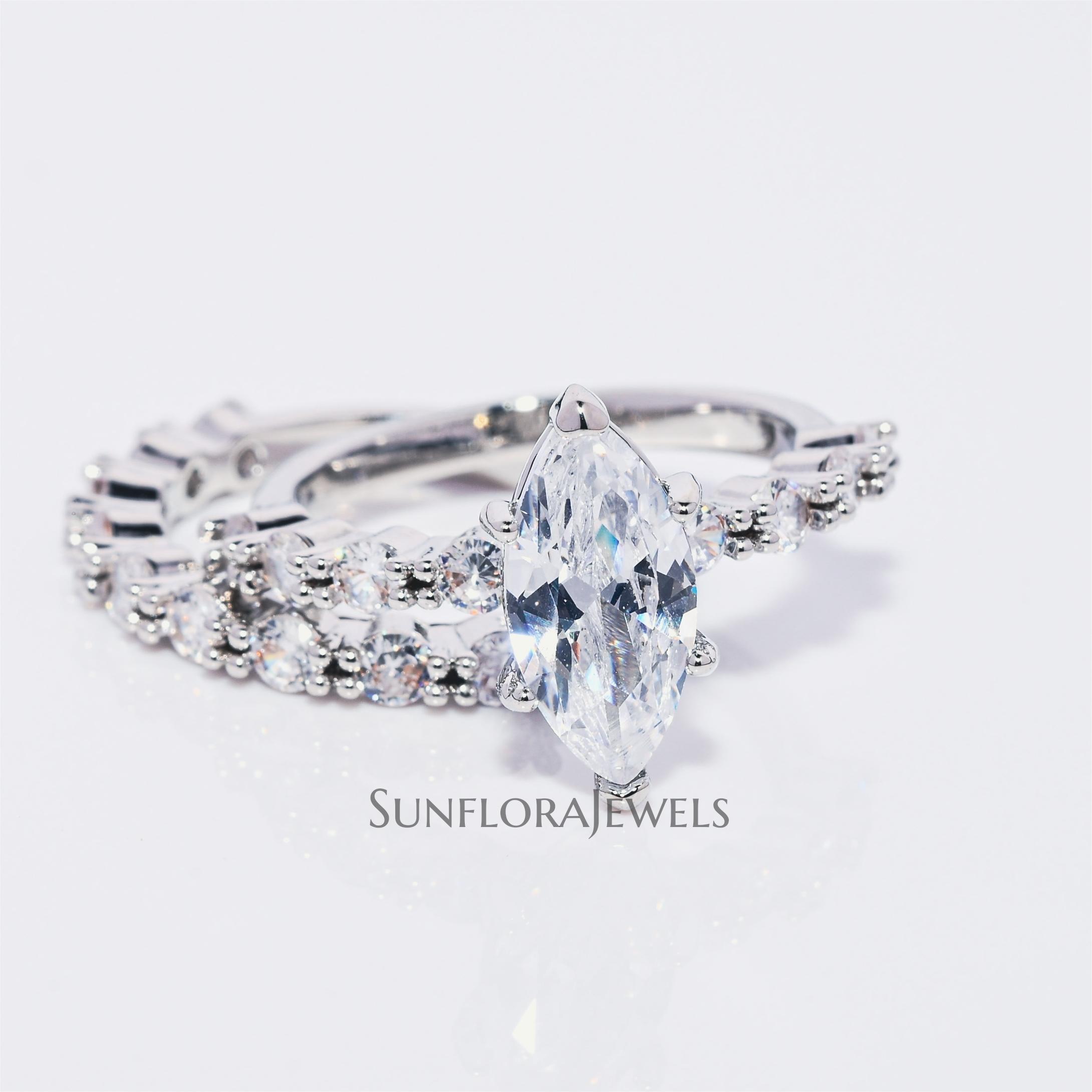 Sparkling Double Row Marquise Diamond Cocktail Ring
