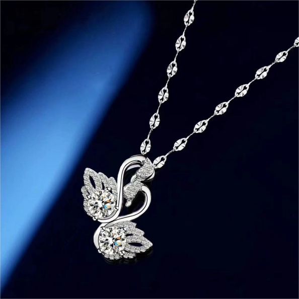 Elegant Double Swan Necklace with Zircon Accents