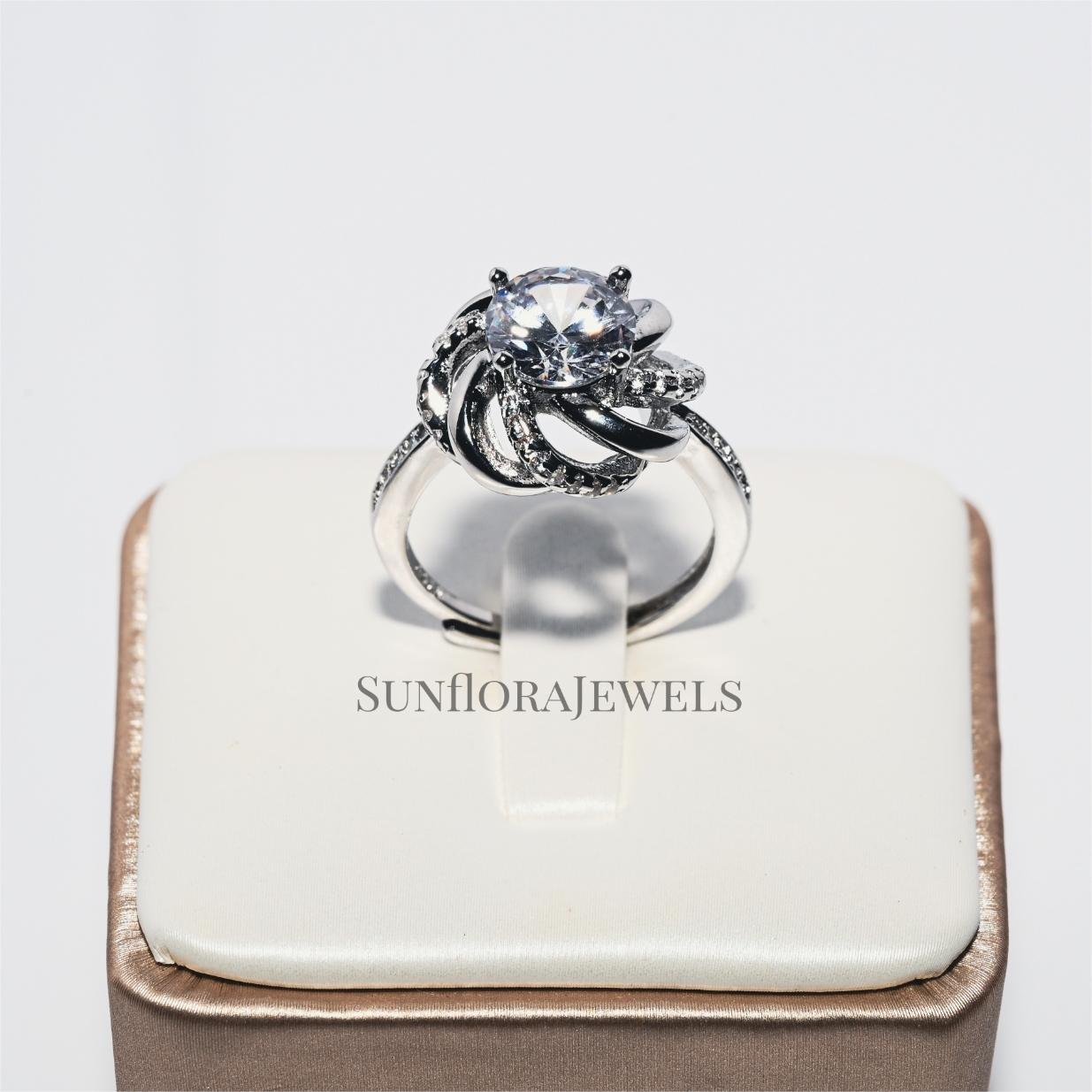 Vintage Style Sterling Silver Ring with Intricate Floral Engravings-Adjustable Size for Women