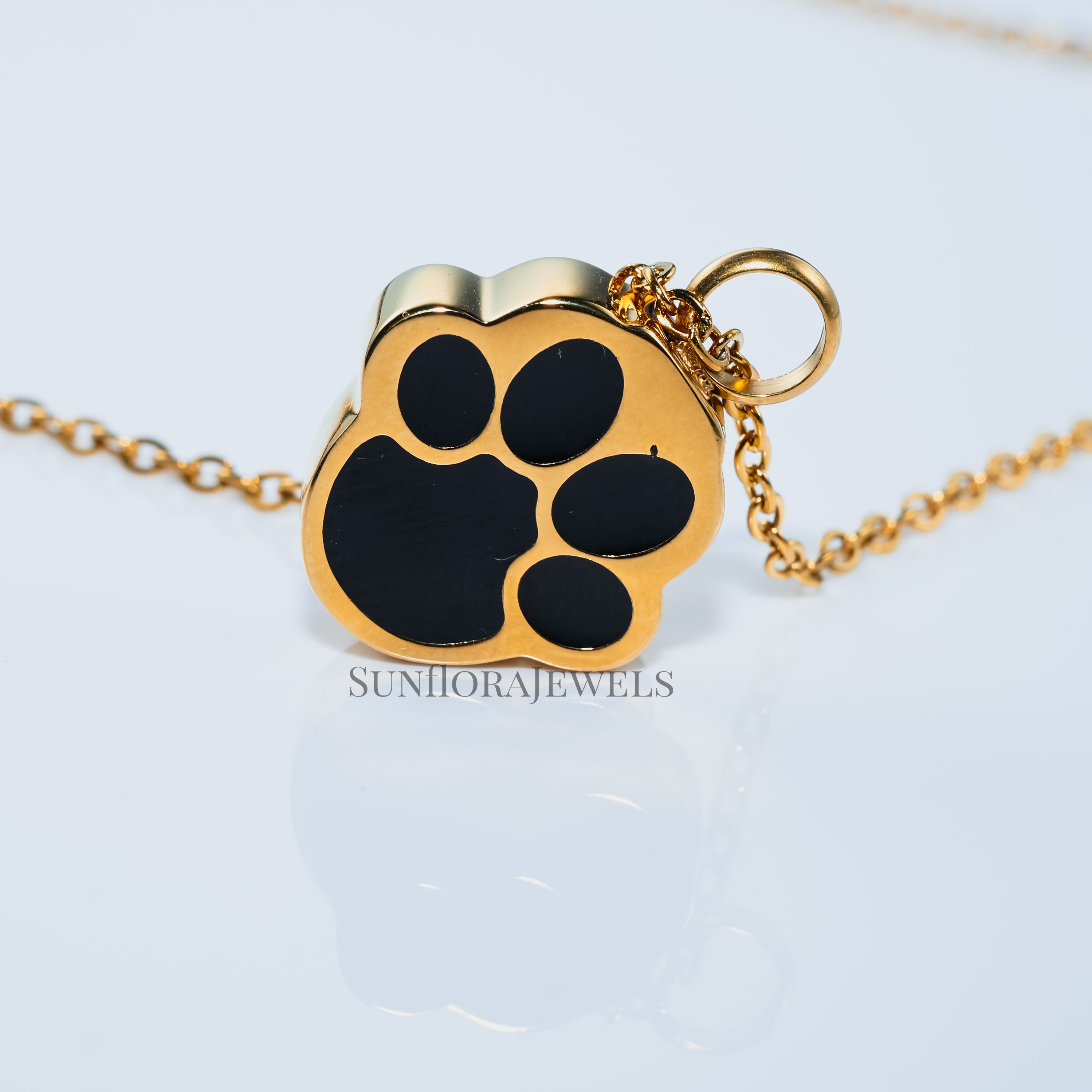 Pet Lover’s Gold Necklace with Black Enamel Paw Charm