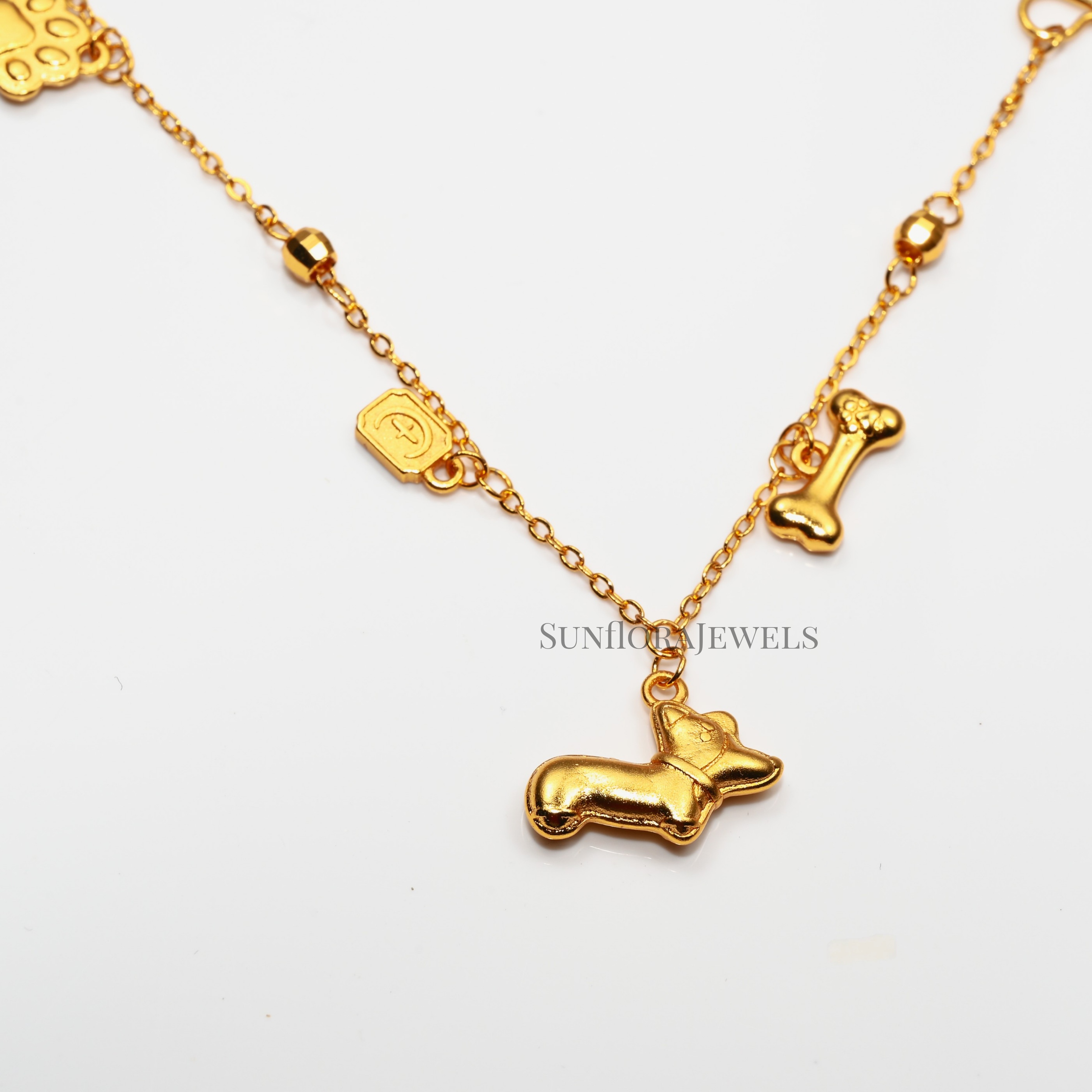 Adorable Dog Themed Gold Bracelet with Charms