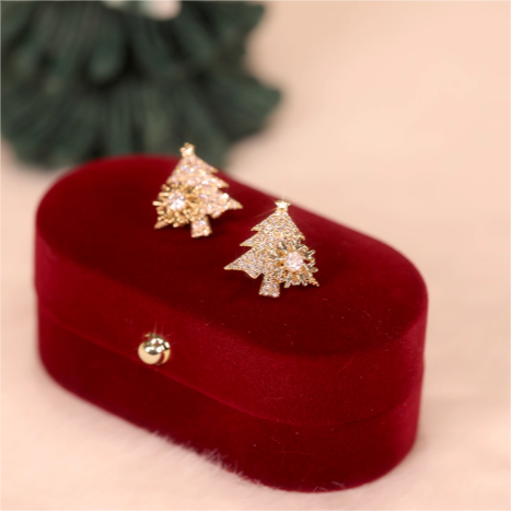 Sparkling Christmas Tree Stud Earrings with Crystals