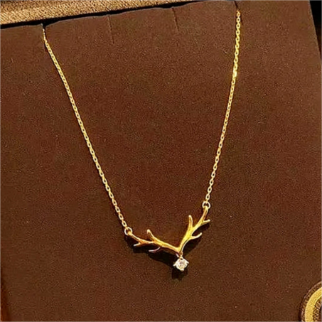 Elegant Gold Antler Shaped Necklace with Crystal Accent