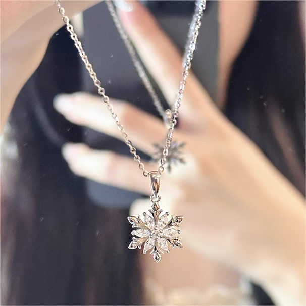 Silver Snowflake Charm Necklace for Women