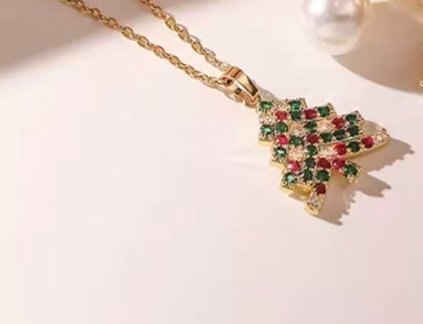 Sparkling Crystal Christmas Tree Pendant Necklace