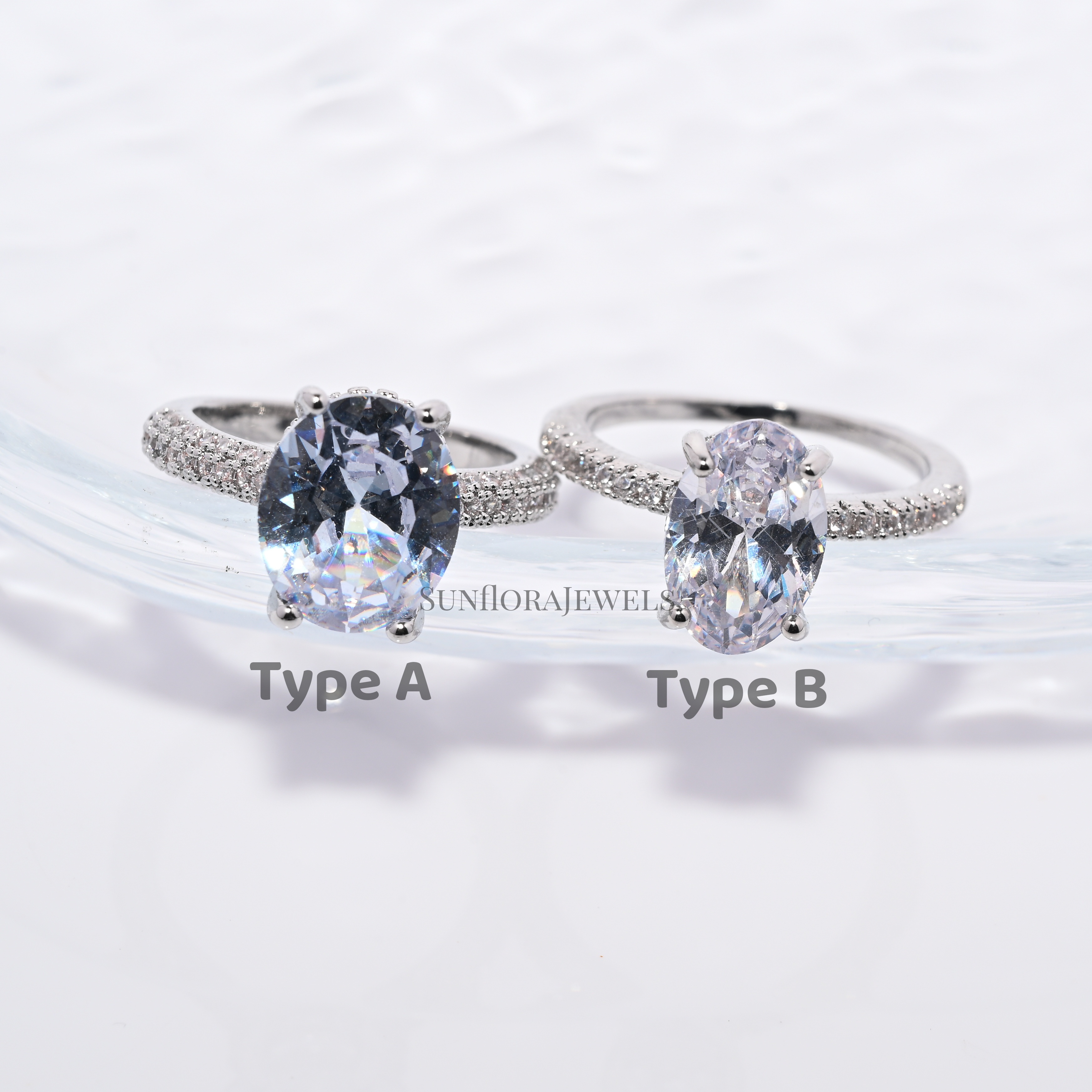 Sparkling Oval Solitaire Ring with Pave Set Crystals-Statement Jewelry for Special Occasions