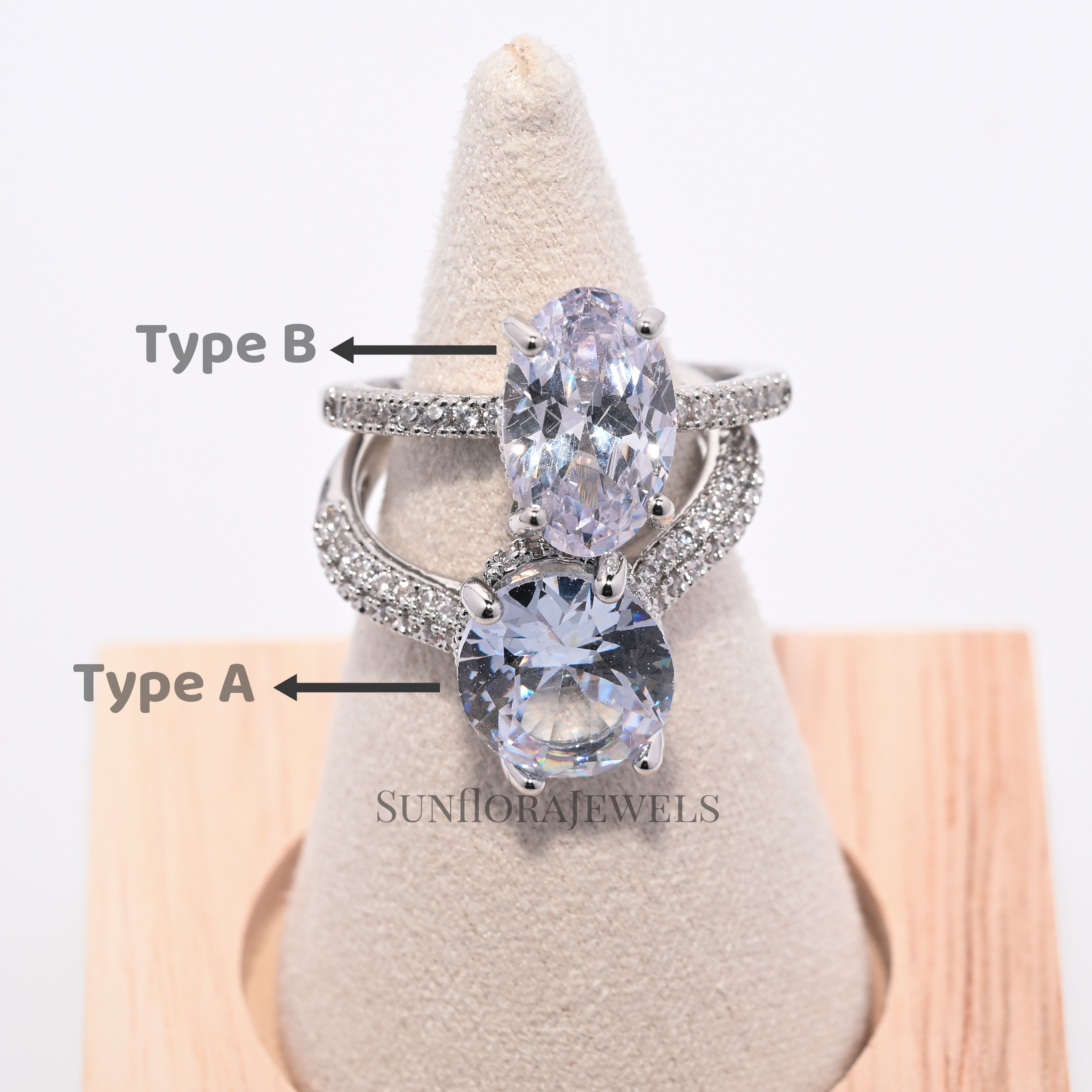 Women's Silver Tone Oval Moissanite Ring- Four-Prong Setting with Accent Stones for Wedding or Fashion