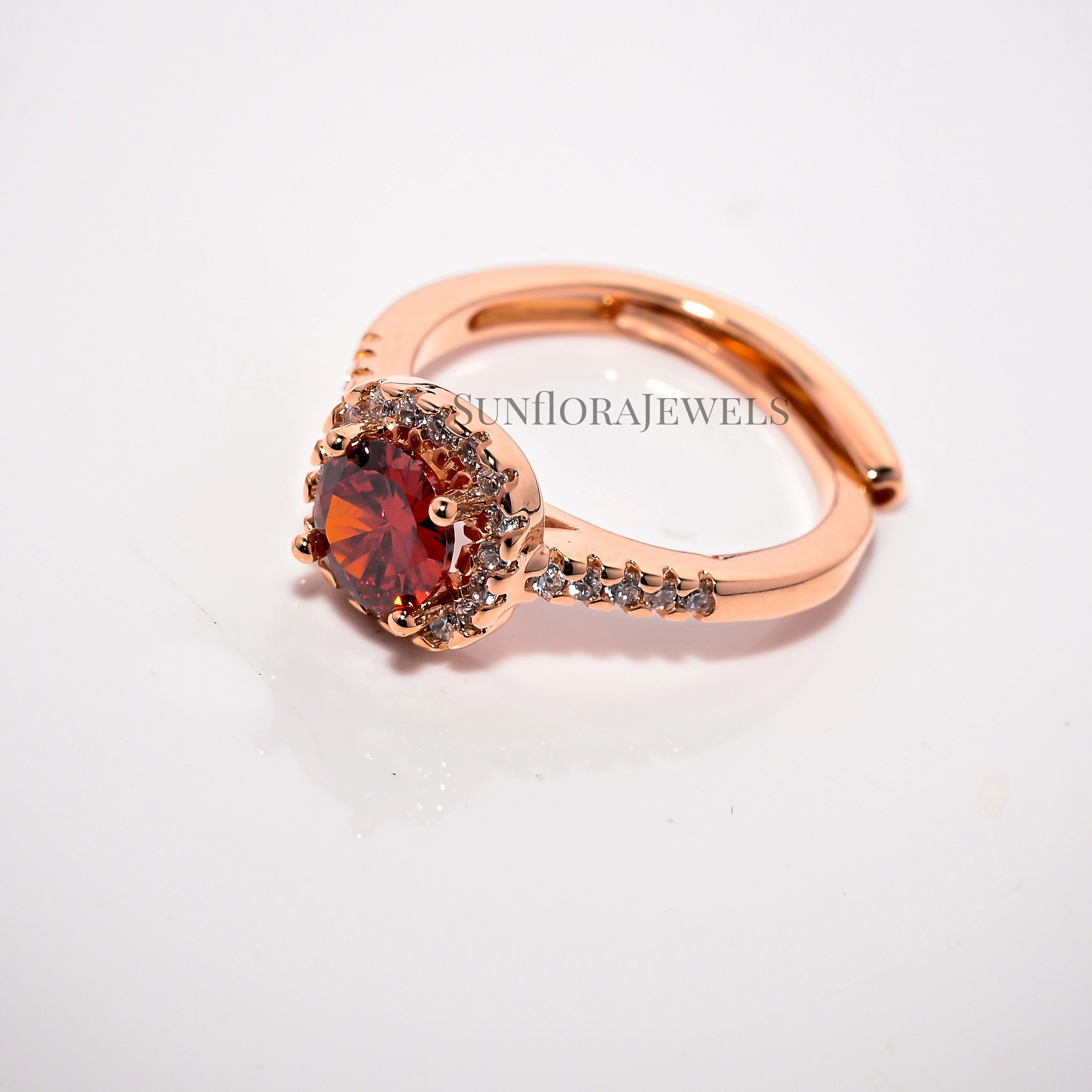 Rose Gold Ring with Red Ruby and Diamond Accents-Elegant Fine Jewelry