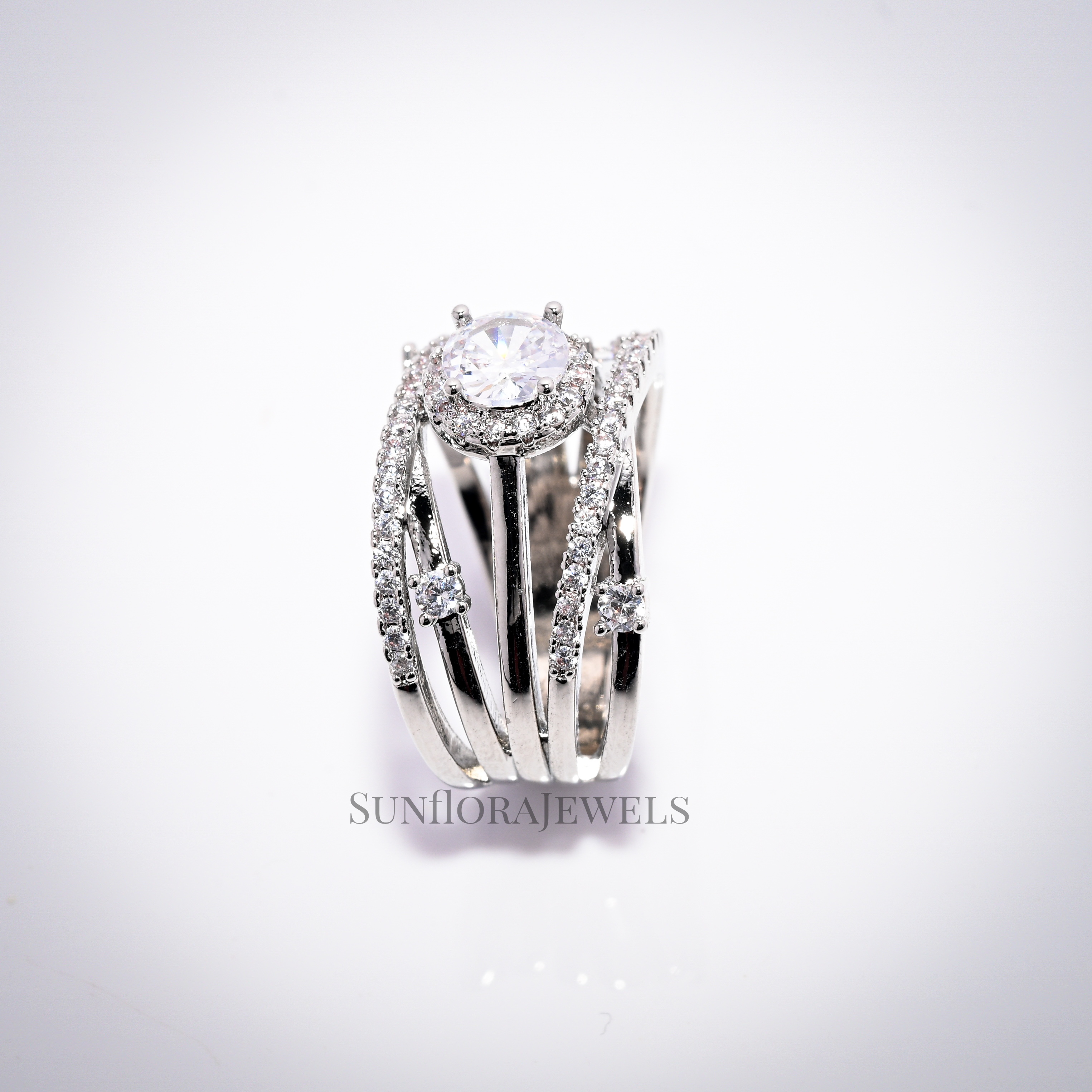 Sparkling Multi-Layer Diamond Engagement Ring Set in Sterling Silver-Luxury Bridal Jewelry