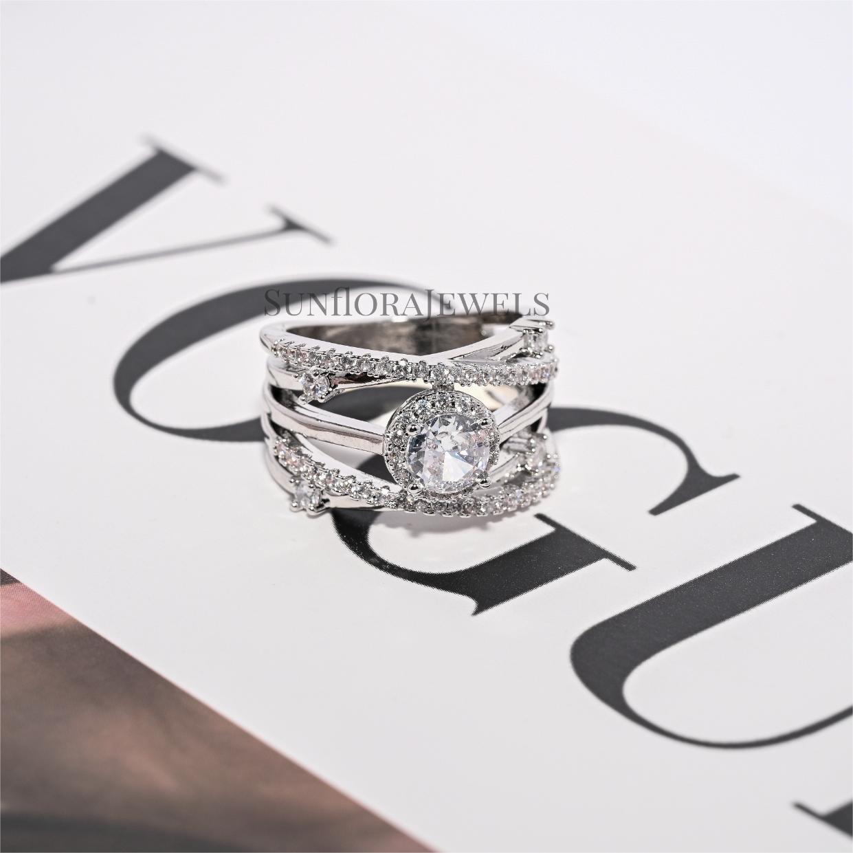 Vintage Style Cluster Diamond Stackable Ring Set for Women-Statement Wedding Jewelry