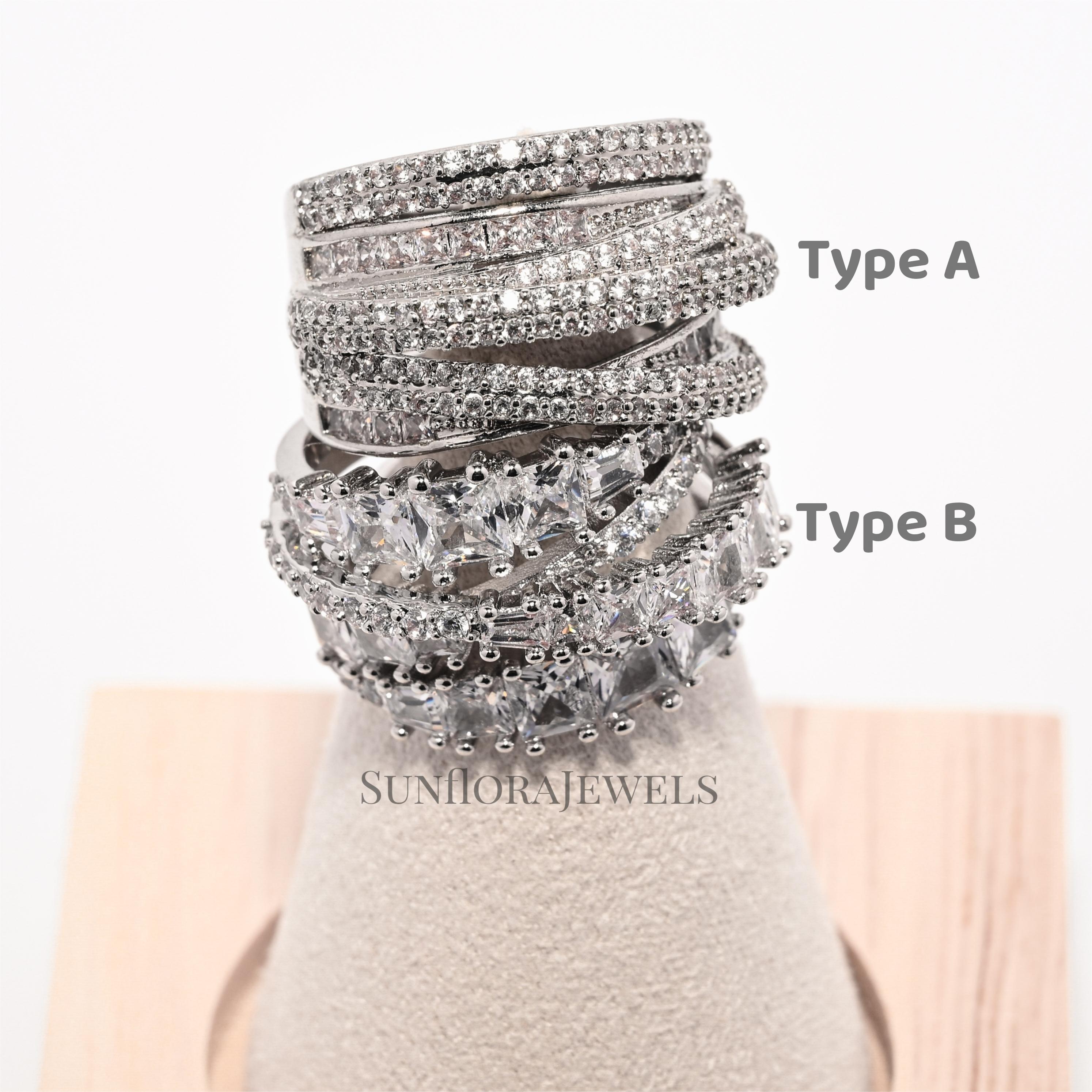 Sparkling Stackable Crystal Ring Set-Elegant Multi-Layered Fashion Ring for Party